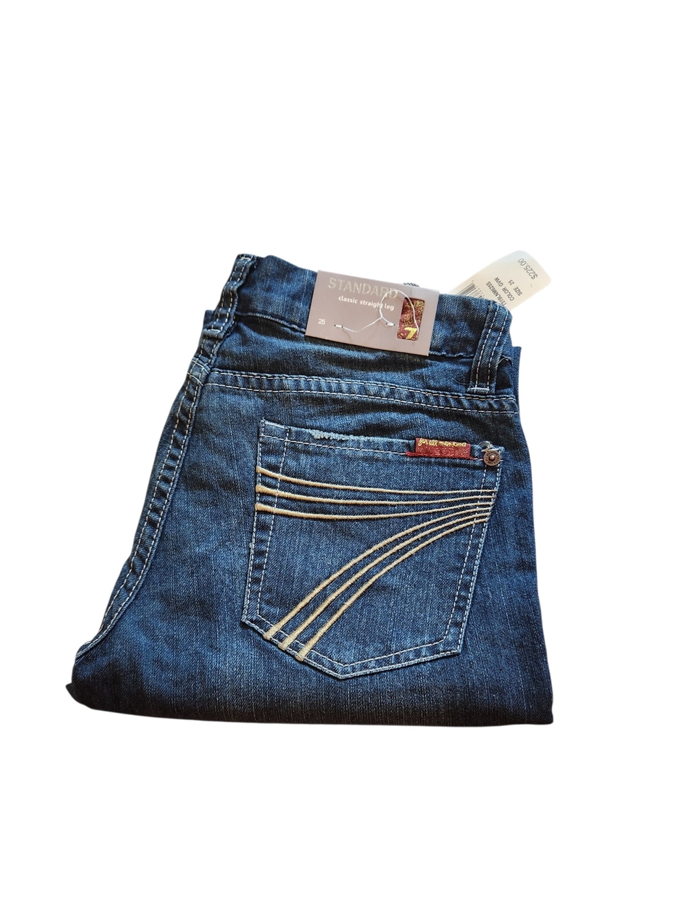 NWT 7FAM Standard Midrise Embroidered Seven Pocket USA Straight Leg Sz 25 Jeans